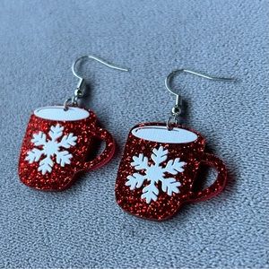 Sparkly Mugs with Snowflake ~ Earrings ~ Brand New!